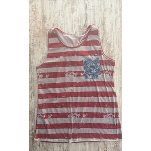 Patriotic American Flag Tank Top Distressed Stripes Stars‎ Pocket Bow Back XXL